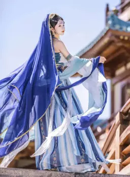 Женское платье Hanfu, праздничный костюм Арабской принцессы, синее индийское танцевальное платье, Женский карнавальный костюм для косплея, яркий наряд