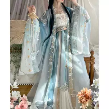 Женское платье Hanfu с градиентной синей вышивкой, традиционный китайский винтажный Женский карнавальный костюм для косплея