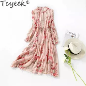 Женское платье из натурального шелка, с принтом, 8 мм