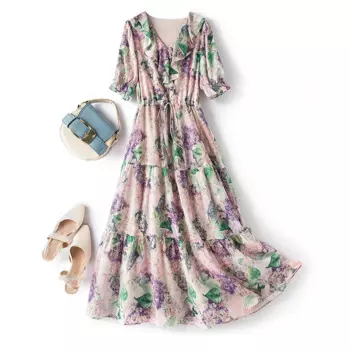 Женское платье из шелка Mulberry с V-образным вырезом