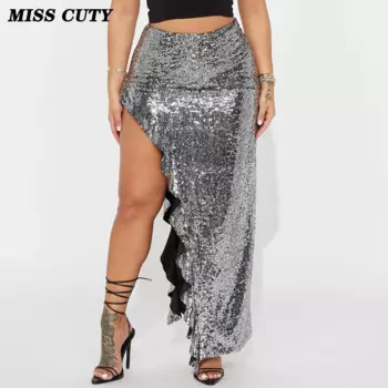 Женское платье-карго с блестками и оборками