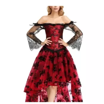 Женское платье-корсет с кружевными рукавами, необычное Цветочное платье