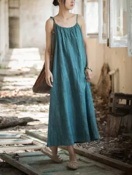 Женское платье-майка из ткани рами на завязках