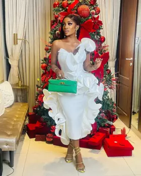 Женское платье-макси на одно плечо, с оборками