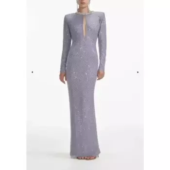 Женское платье макси с длинным рукавом и стразами