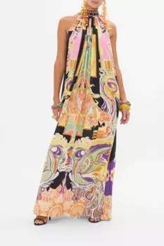 Женское платье-макси с лямкой на шее