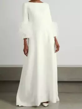 Женское платье-макси с перьями, весна-осень