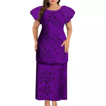 Женское платье-макси в полинезийском стиле, двойное платье с круглым вырезом и принтом на заказ