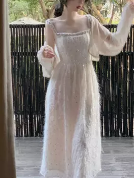 Женское платье-миди без рукавов, с блестками