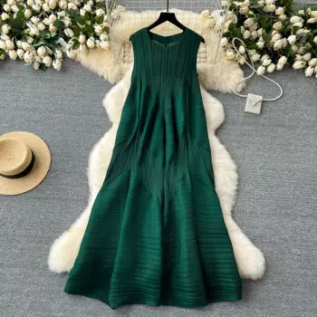 Женское платье-миди без рукавов, с круглым вырезом