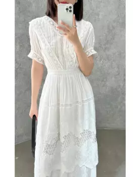 Женское платье-миди с цветочной вышивкой, из белого хлопка