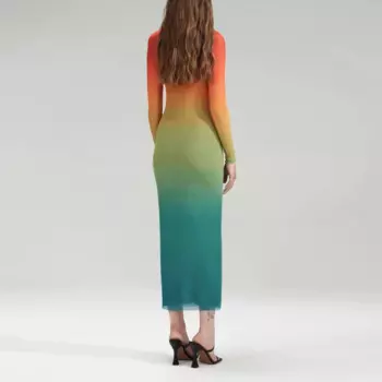 Женское платье-миди с длинным рукавом и круглым вырезом