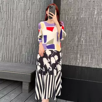 Женское платье миди с рукавом 2024 и круглым вырезом