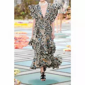 Женское платье миди с рукавом-бабочкой и V-образным вырезом