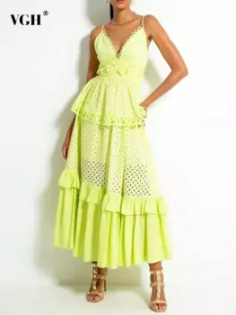 Женское платье-миди с V-образным вырезом, без рукавов