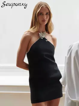 Женское платье-мини без рукавов, с открытой спиной