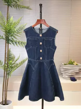 Женское платье на бретельках, новинка сезона лето-весна 2024, облегающее Повседневное платье с полупуговицами и круглым вырезом