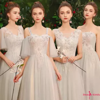 Женское платье подружки невесты с V-образным вырезом