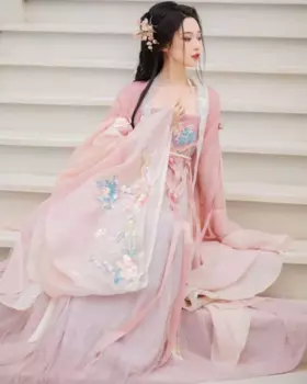 Женское платье раннего китайского ханьфу, Размер 2XL, костюм большого размера для косплея, винтажное розовое синее платье с вышивкой