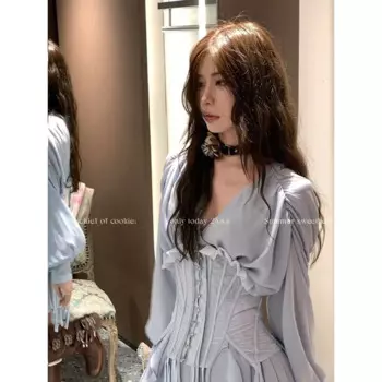 Женское платье-рубашка с V-образным вырезом и юбка