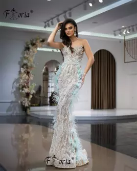 Женское платье-Русалка с открытой спиной, платье с перьями в арабском стиле