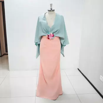 Женское платье-Русалка с V-образным вырезом и цветами