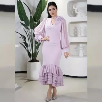 Женское платье-Русалка с V-образным вырезом и перьями