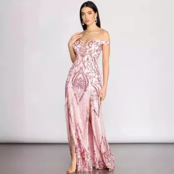 Женское платье с блестками и V-образным вырезом