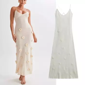 Женское платье с цветочной вышивкой, на бретельках