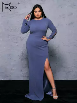 Женское платье с круглым вырезом, длинным рукавом