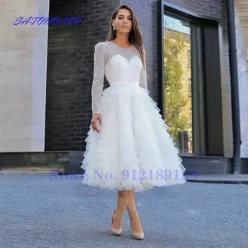 Женское платье с круглым вырезом, длинным рукавом