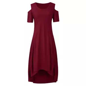 Женское платье с открытыми плечами, чистый цвет, с круглым вырезом, Европейское и американское, весеннее, новинка, платья с круглым вырезом и короткими рукавами 2023 г.