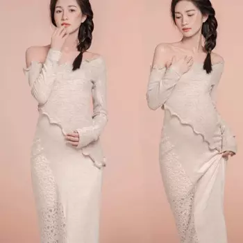 Женское платье с открытыми плечами для беременных