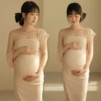 Женское платье с открытыми плечами для беременных