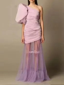 Женское платье с юбкой-годе, изысканное официальное вечернее Тюлевое платье с одним открытым плечом и воздушными рукавами, роскошное платье принцессы, модель 2023