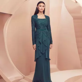 Женское платье с юбкой-годе, с длинным рукавом