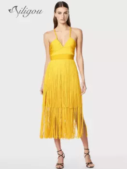 Женское платье с V-образным вырезом, без рукавов