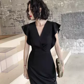 Женское платье с V-образным вырезом, без рукавов