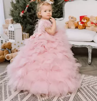 Женское платье с V-образным вырезом и перьями, из тюля