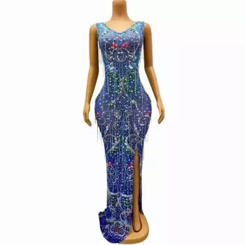 Женское платье с V-образным вырезом, длинным шлейфом