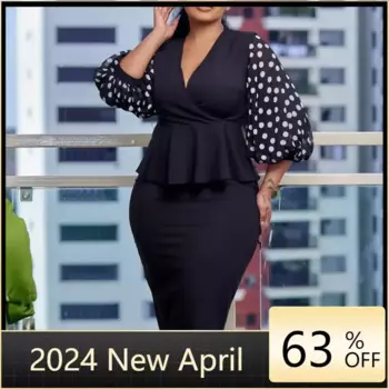 Женское платье с V-образным вырезом, с рукавом 3/4