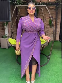 Женское платье с V-образным вырезом, с разрезом