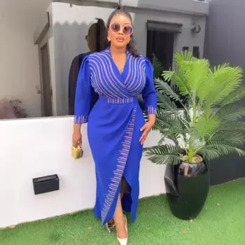 Женское платье с V-образным вырезом, с разрезом