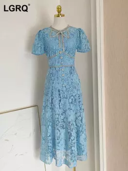 Женское платье с вышивкой, коротким рукавом и бантом