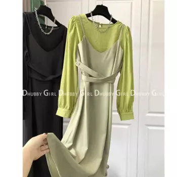 Женское платье средней длины составного кроя с длинными рукавами модное свободное элегантное платье в Корейском стиле с круглым вырезом