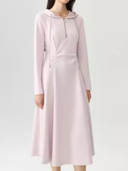 Женское платье-свитшот с капюшоном DUSHU, розовое нежное осеннее Плиссированное дизайнерское повседневное длинное платье с длинным рукавом, 24DS83203