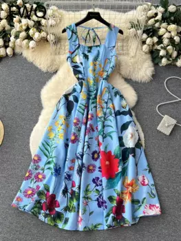 Женское платье-трапеция без рукавов, с принтом