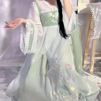 Женское платье в китайском стиле Hanfu, традиционное элегантное платье принцессы с цветочной вышивкой в стиле ретро, милые танцевальные костюмы для сцены