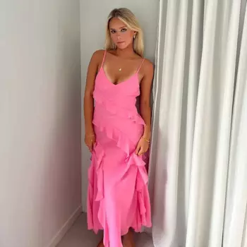 Женское платье в пол, с V-образным вырезом