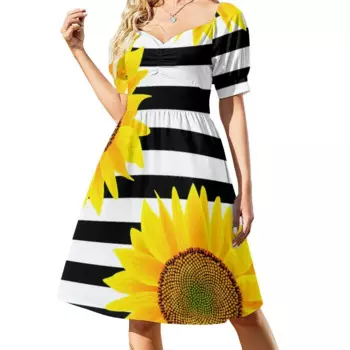 Женское платье в полоску, с V-образным вырезом